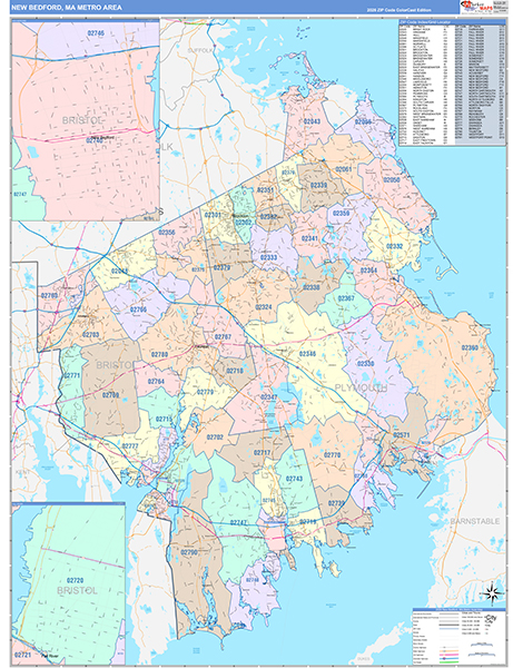 New Bedford Metro Area Wall Map